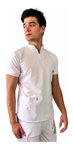 Uniforme Clinico Blanco Hombre Enfermeria Moderno Stretch 