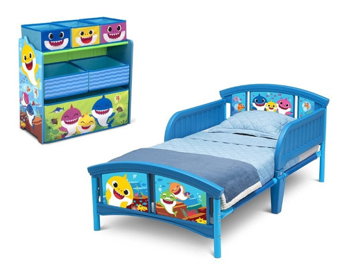 Cama Camita Infantil Con Juguetero Organizador Baby Shark