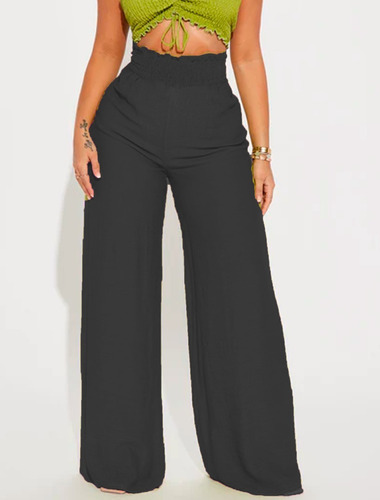 Calça Pantalona Wide Leg Flare Social Poliamida Cintura Alta