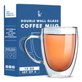 Kitchables Juego De 2 Tazas De Café De Vidrio De Doble Pared