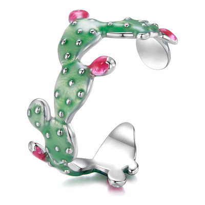 Anillo Chulada, Nopal Tunas Plata 925 Chapa De Platino P0496 Color Verde Talla Ajustable | Meses sin interés