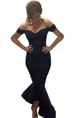 Sexy Vestido Strapless Largo Elegante Mermaid Negro 60171