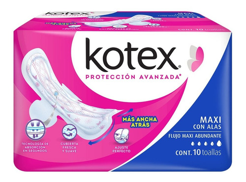 Kotex Toallas Femeninas Maxi Con Alas 10 Toallas