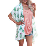 Cárdigan Largo Tipo Kimono Playero De Chifón Con Estampado D