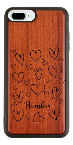 Funda Para iPhone Madera Corazones Personalizada Con Nombre