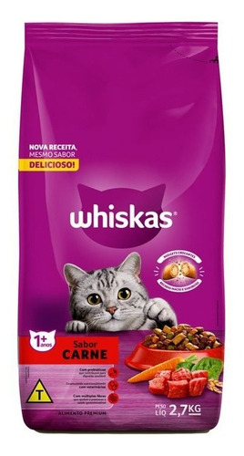 Ração Para Gato Whiskas Seco Adulto Sabor Carne 2,7kg