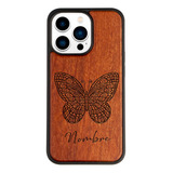 Funda Para iPhone Madera Mariposa Personaliza Con Tu Nombre