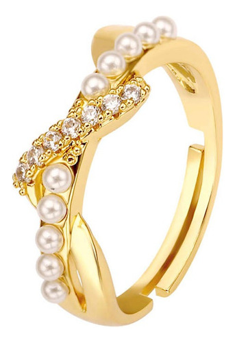 Anillo Enchapado En Oro 18k Perlas