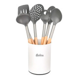 Set 6 Utensilios Hudson Nylon Mango Madera Espatula Cucharon