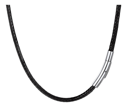 Collar De Cordón De Cuero Negro De 3 Mm Para Hombre