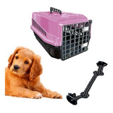 Kit Caixa Transporte Pet N4 Grande Rosa + Corda Trança Dog