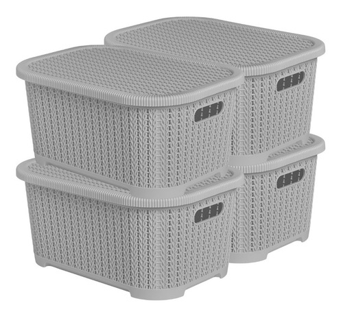 Caja Organizadora Plastica Simil  Rattan X4u 36x25x17 Marron