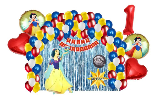 Kit Decoración Cumpleaños Globos Blanca Nieves Princesa 80pz