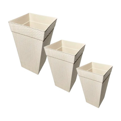 Kit 03 Vasos Coluna Rattan Para Flores E Plantas 10l 17l 28l