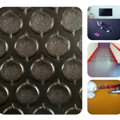Hule Antiderrapante Piso Tapete Grueso Pvc Uso Rudo 1mx8m Negro Tachón Tachón Negro