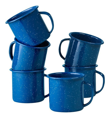 Juego 6 Tazas Para Café De Peltre Azul Jaspeado 360 Ml Cinsa 315657