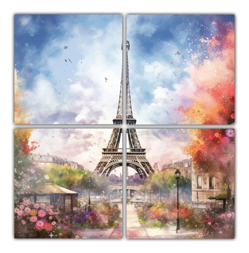 60x60cm Cuadros De Tela Abstracción Luminosa Torre Eiffel D