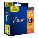 Cuerdas De Guitarra Elixir 010-46 Nanoweb  Pack 3x2 
