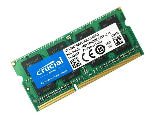 Memoria Ram Crucial 8gb Ddr3l-1600mhz Sodimm Laptop Windows