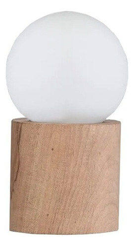 Lámpara Velador Escritorio Moderna Nórdica Cilindro C/globo Estructura Madera Pantalla Beige