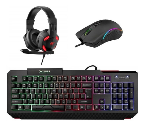 Combo Gamer Diadema  + Mouse + Teclado Retroiluminado