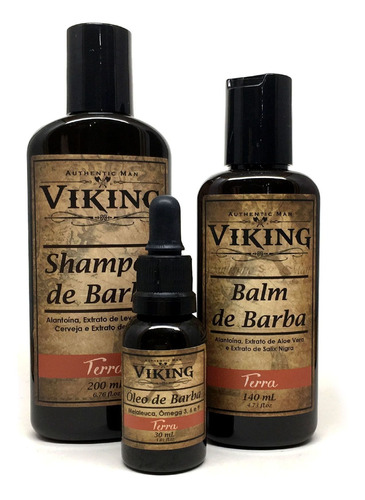 Óleo Barba Kit Shampoo E Balm Hidratante Viking Linha Terra