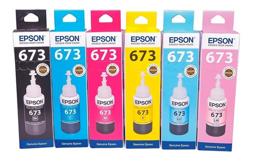 Combo 6 Tintas Epson 673 Original L800 L1800 L805 Negro 70ml