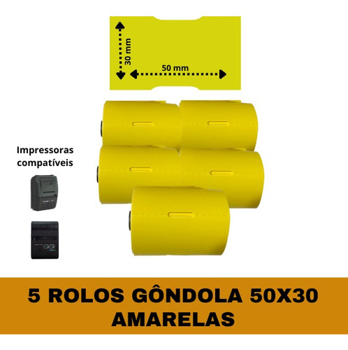Etiqueta Adesiva Gôndola 50x30 P/ Mini Impressora - 5 Rolos