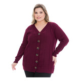 Blusa Casaco De Frio Botão Ponto Colmeia Plus Size Inverno