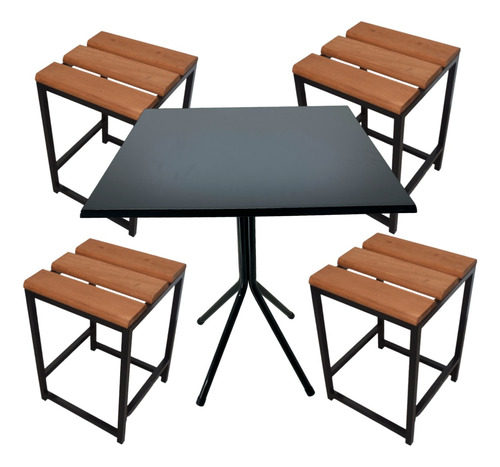 Mesa Bistrô Quadrada 76cm Preta 4 Bancos Moderno Sacada