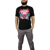 Playera Para Hombre Axolotl Colibris Fosforescente