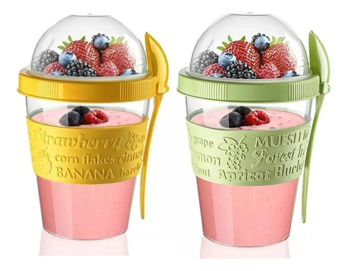 Set 2 Vasos Para Yogurt Fruta Cereal Titiz 600ml + Cuchara