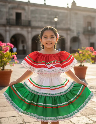 Vestido Tricolor Mexicano Artesanal Para Niña  | Meses sin interés