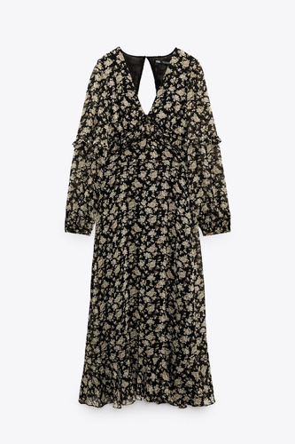 Vestido Zara Estampado Con Volados Largo Midi