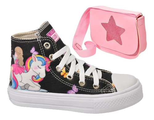 Tênis Botinha Infantil Feminino Menina + Bolsa Glitter