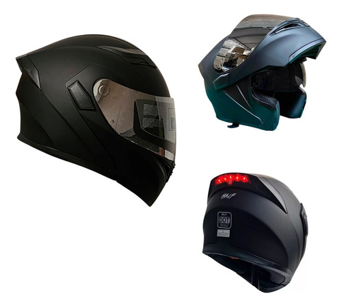 Casco Negro Mate Stop Led Abatible Certificado Dot Half