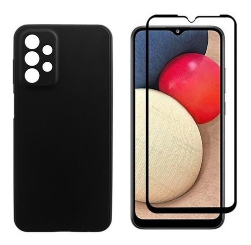 Kit Capa Aveludada Preta P/ Galaxy A32 4g + Pelicula 3d