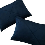 Kit 2 Porta Travesseiros Veludo Azul Marinho C/ Costura