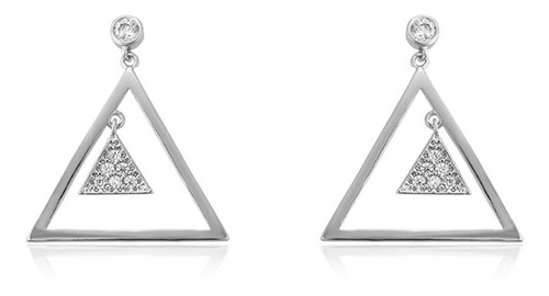 Aretes Oro 14k Lam Blanco Triangulo Zirconia Colgante Mujer 