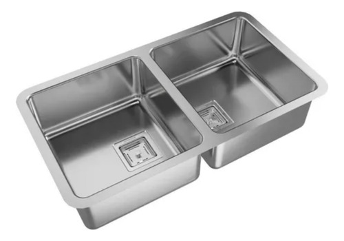 Pileta De Cocina Doble Johnson Acero Quadra Q76a De Acero Inoxidable 304 Pulido Standard 43.5 cm X 77.5 cm X 17.5 cm