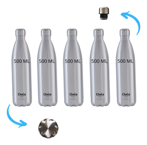 Kit 5 Garrafa Termica Inox Trilha Academia 500ml - Gelada 6h