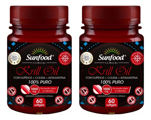 Sunfood Krill Oil Fosfolipídios+ Colina+astaxantina -2 Potes