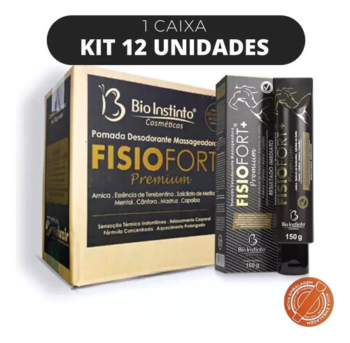 12 Fisiofort Premium Preta Pomada Massageadora 150g Atacado