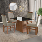 Conjunto Sala De Jantar Mesa 90x120cm T Vidro Com 4 Wt