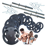 Kit Para Musculação 30kg + Barras Cromadas