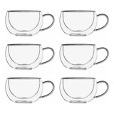 Set X6 Taza Pocillo Transparente Doble Pared Café 180cc