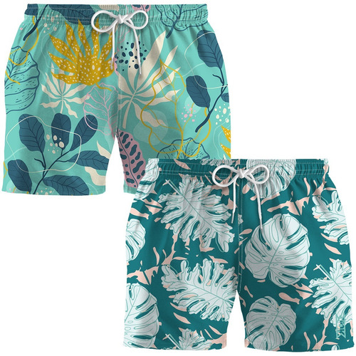 Kit 2 Short Masculino Estampado Mauricinho Praia Bermuda