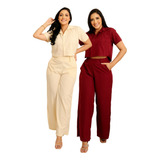 2 Calças Pantalonas E 2croppeds Camisa Social Kit 2conj. 