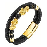 Pulseira Executiva Feng Shui Original Couro Pedras Obsidiana