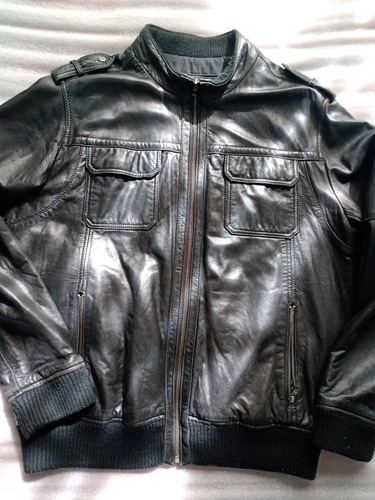 Chamarra Calvin Klein Xl Hombre Negro Piel 100% Leather
